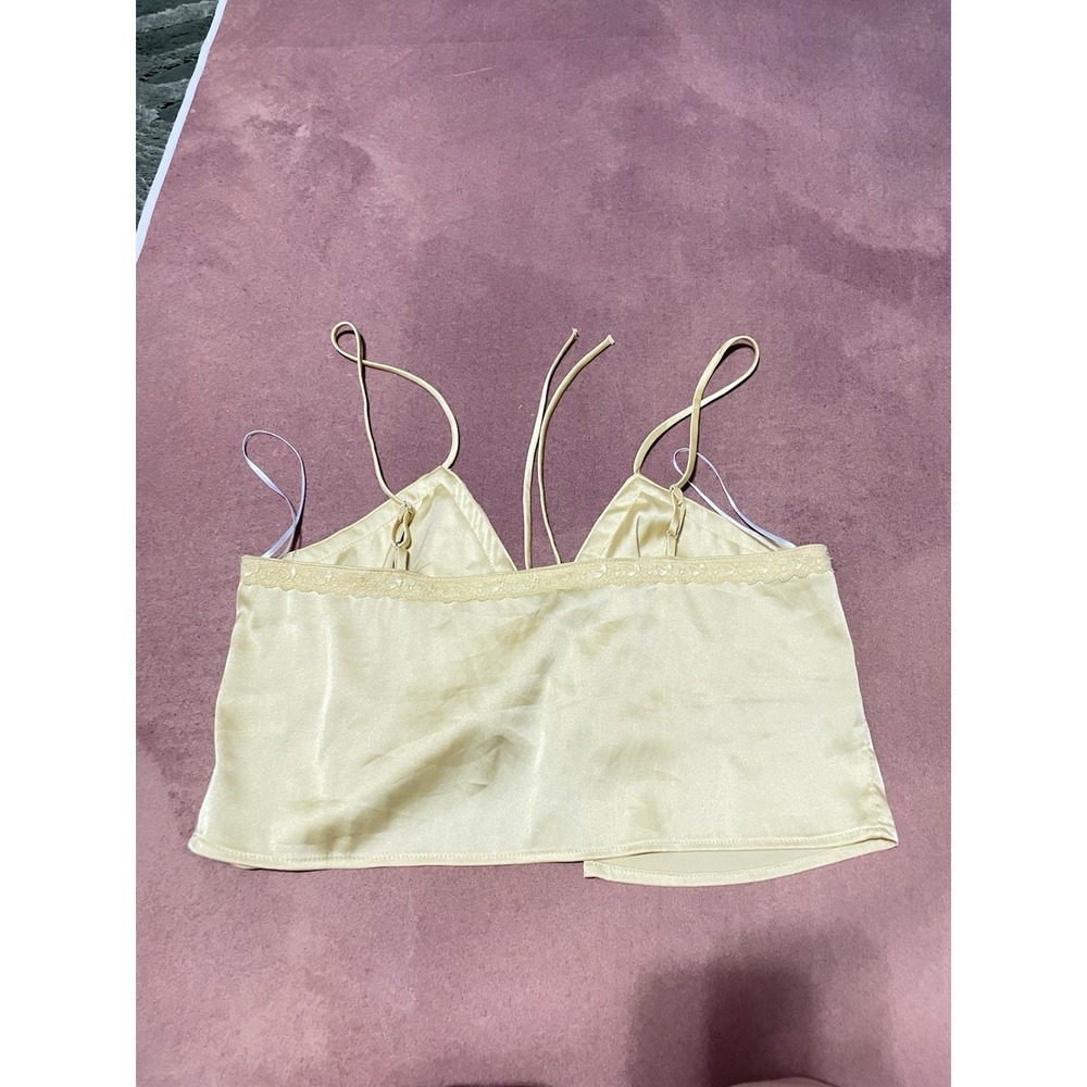 2 Bella Yellow Satin Short Cropped Tank Top Front Tie Size S/M Coquette Bohemian - Picture 5 of 12